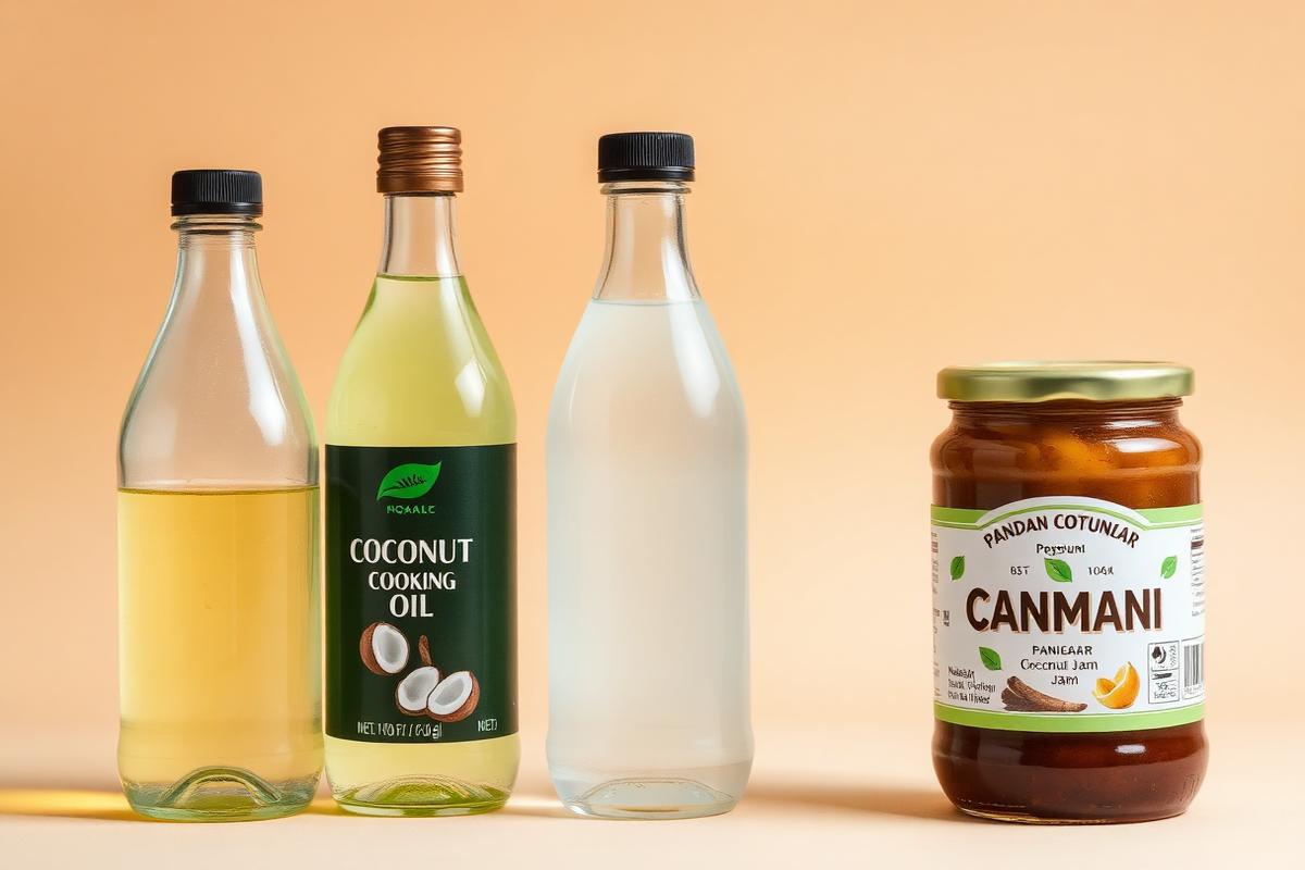 Coconut oil, drink, vinegar and jam products