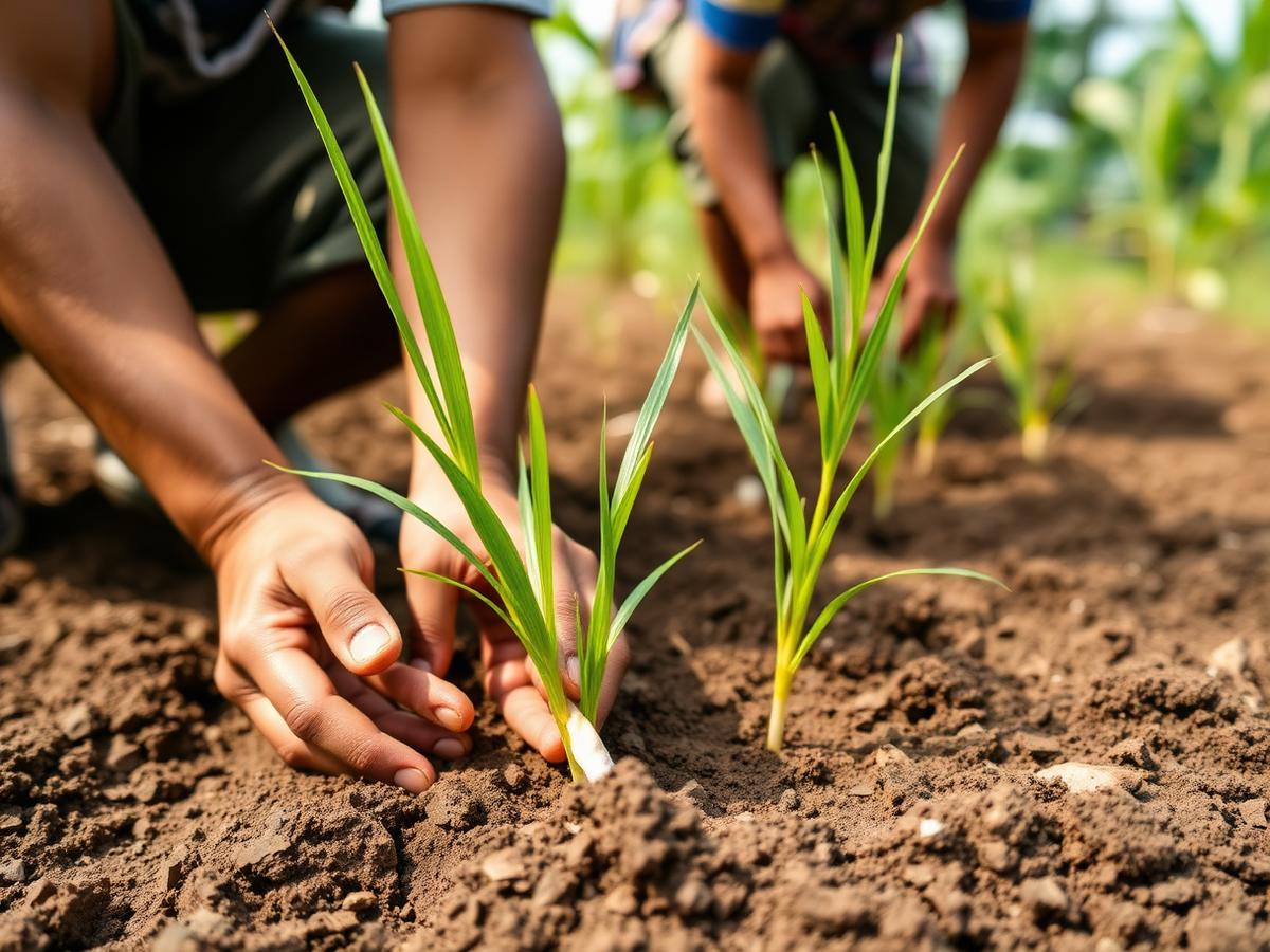 Farmers planting hybrid coconut seedlings